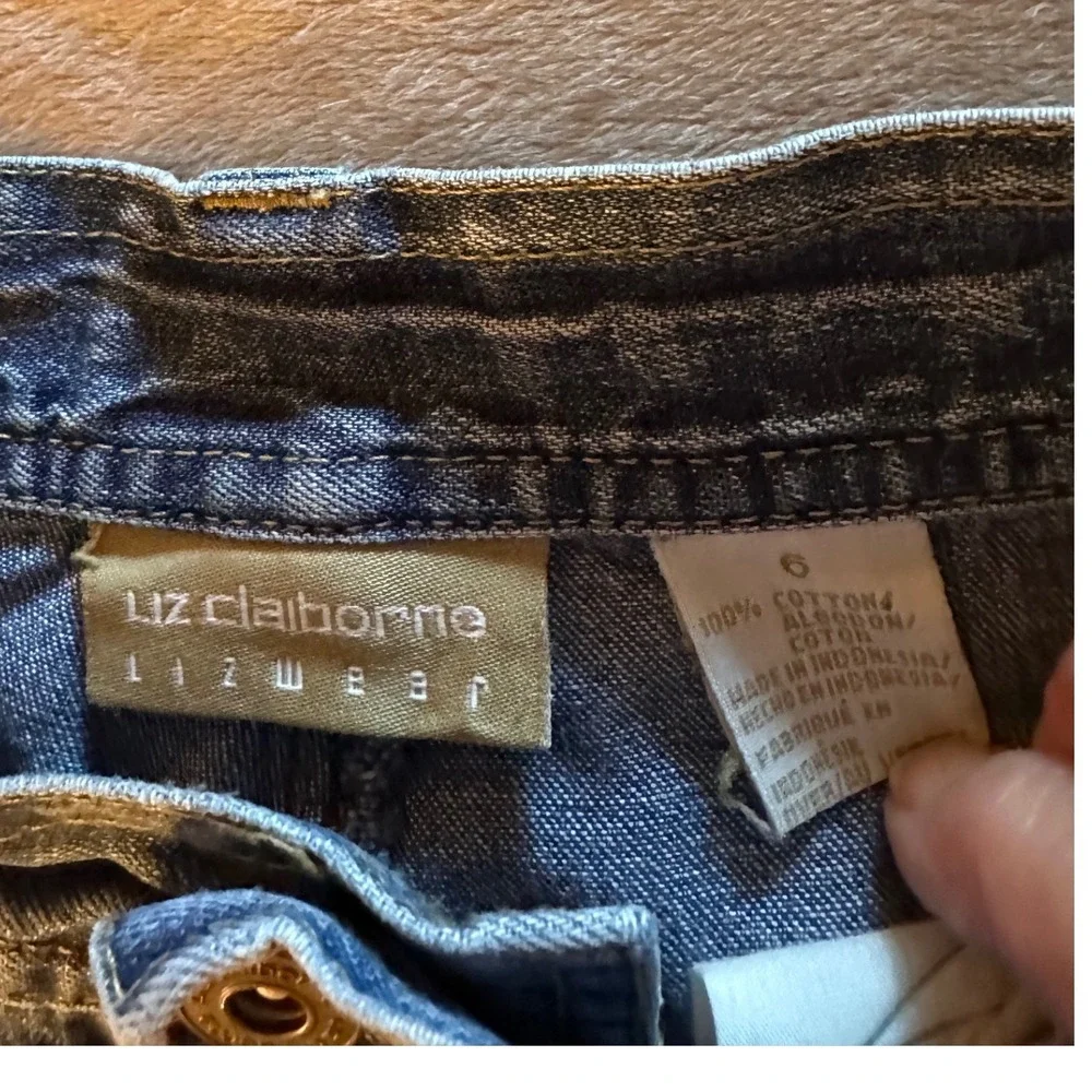 Liz Claiborne Lizwear Womens Denim Shorts Size 6 Blue High Rise Carpenter Cotton